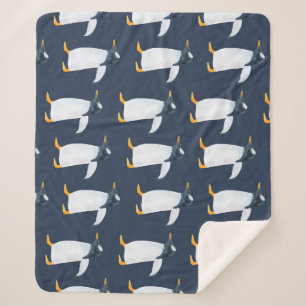 Penguins: Small Dark Watercolor Sherpa Blanket