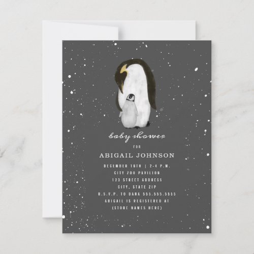 Penguins Snow Dark Gray Winter Baby Shower