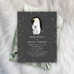 Penguins Snow Dark Gray Winter Baby Shower Invitation<br><div class="desc">A winter baby shower theme featuring an illustration of a mama and baby penguin surrounded by snowflakes. Background is dark gray.   Customize the text with details of your occasion.</div>