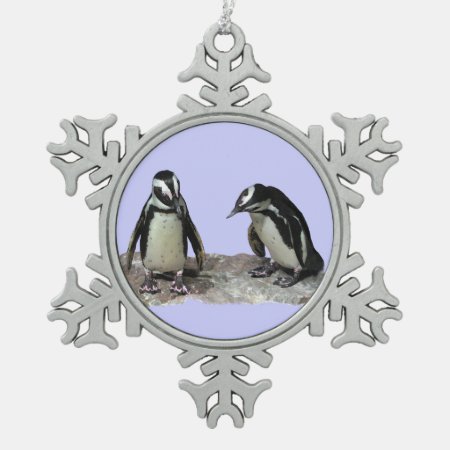Penguins Snowflake Pewter Christmas Ornament