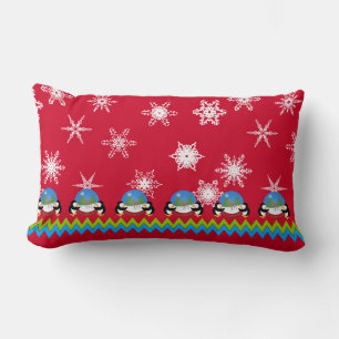 Penguins, Snowflakes and Snowglobes Christmas Lumbar Pillow