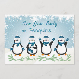 Penguins, snowflakes New Year Invitation