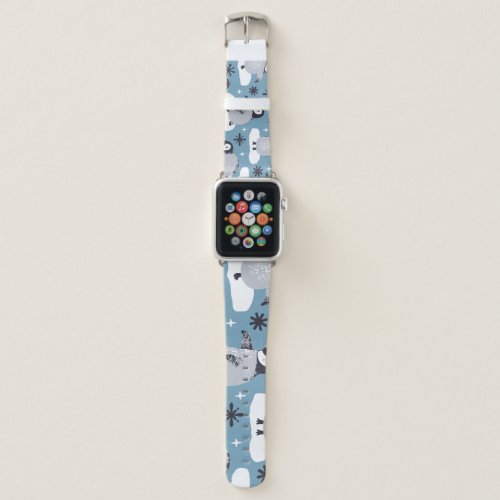 Penguins Snowflakes Winter Seamless Pattern Apple Watch Band