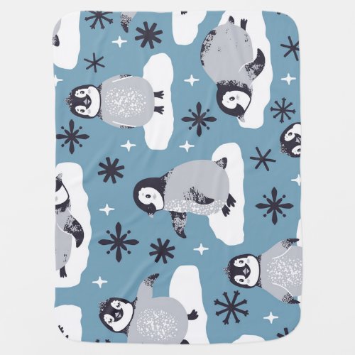 Penguins Snowflakes Winter Seamless Pattern Baby Blanket