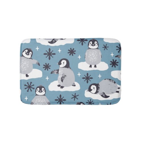 Penguins Snowflakes Winter Seamless Pattern Bath Mat