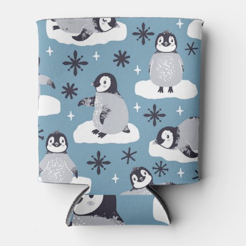 Penguins Snowflakes Winter Seamless Pattern Can Cooler