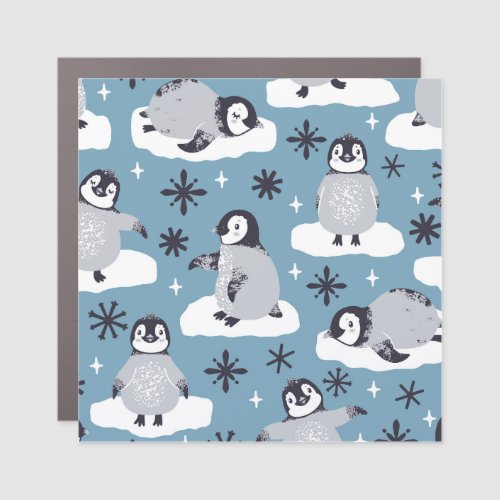 Penguins Snowflakes Winter Seamless Pattern Car Magnet