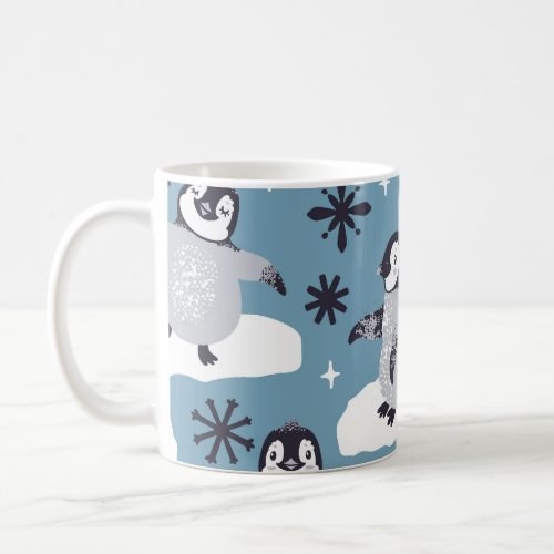 Penguins Snowflakes Winter Seamless Pattern Coffee Mug