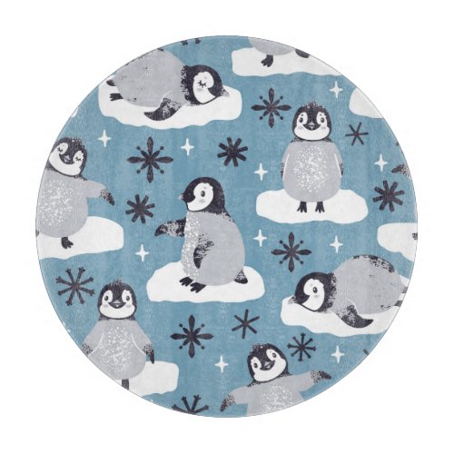 Penguins Snowflakes Winter Seamless Pattern Cutting Board