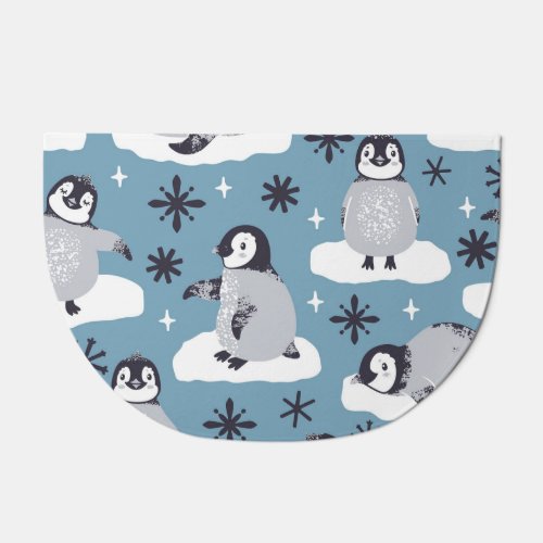 Penguins Snowflakes Winter Seamless Pattern Doormat
