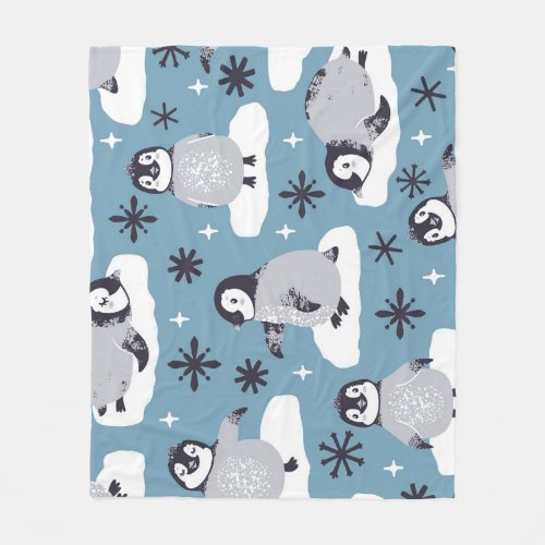 Penguins Snowflakes Winter Seamless Pattern Fleece Blanket