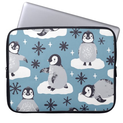 Penguins Snowflakes Winter Seamless Pattern Laptop Sleeve