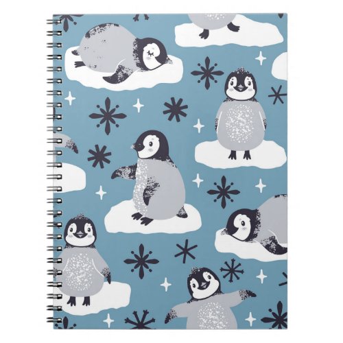 Penguins Snowflakes Winter Seamless Pattern Notebook