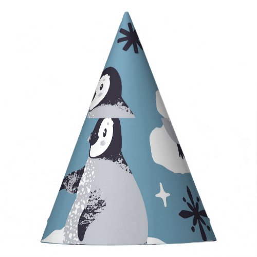 Penguins Snowflakes Winter Seamless Pattern Party Hat