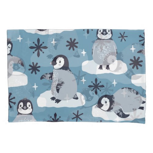 Penguins Snowflakes Winter Seamless Pattern Pillow Case