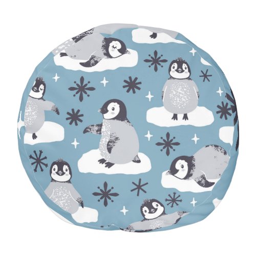 Penguins Snowflakes Winter Seamless Pattern Pouf