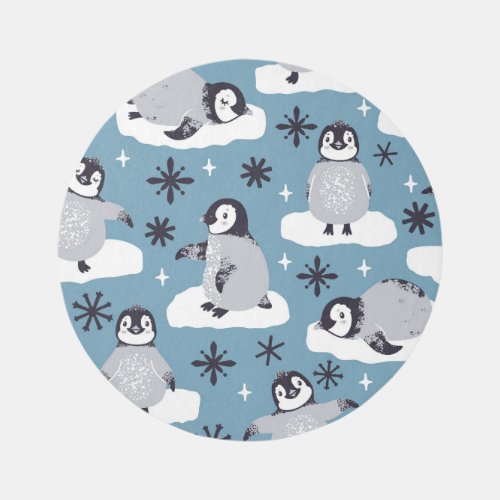 Penguins Snowflakes Winter Seamless Pattern Rug