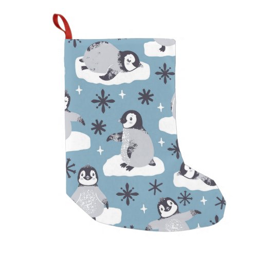 Penguins Snowflakes Winter Seamless Pattern Small Christmas Stocking