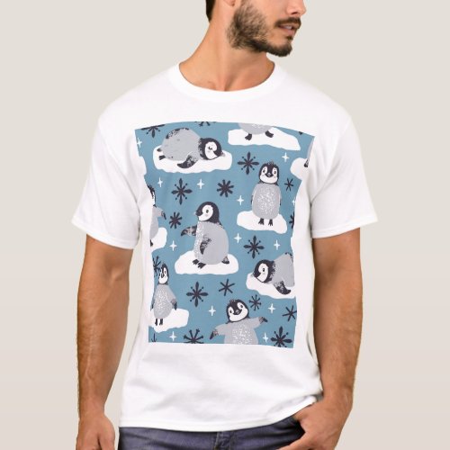 Penguins Snowflakes Winter Seamless Pattern T_Shirt