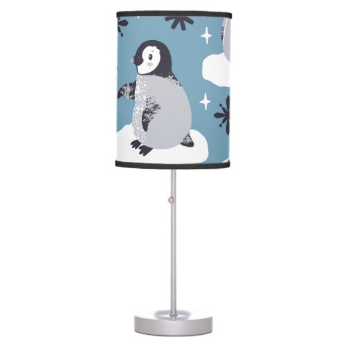Penguins Snowflakes Winter Seamless Pattern Table Lamp
