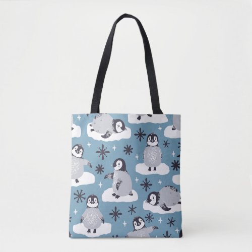Penguins Snowflakes Winter Seamless Pattern Tote Bag