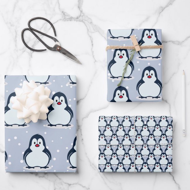 Penguins Snowy Design Wrapping Paper Set