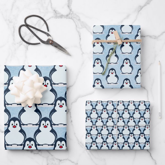 Penguins Snowy Design Wrapping Paper Set (Front)