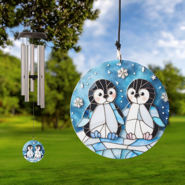 Penguins Stained Glass Wind Chime (Outdoor)