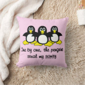 Penguins steal my sanity Cute Pink Throw Pillow (Blanket)