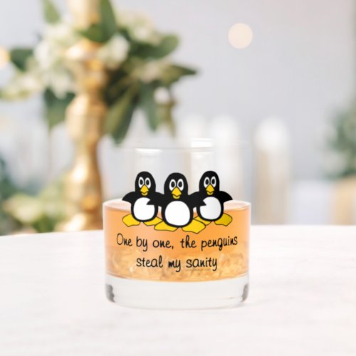 Penguins steal my sanity whiskey glass
