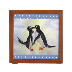 Penguins Watercolor art Desk Organizer