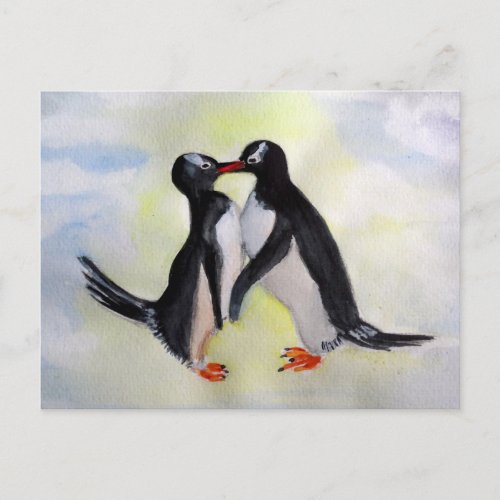 Penguins watercolor Postcard