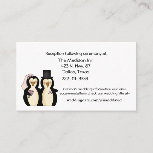 Customizable Penguins Wedding enclosure cards Business Card Templates