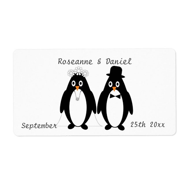 Penguins Wedding Favor Label (Front)