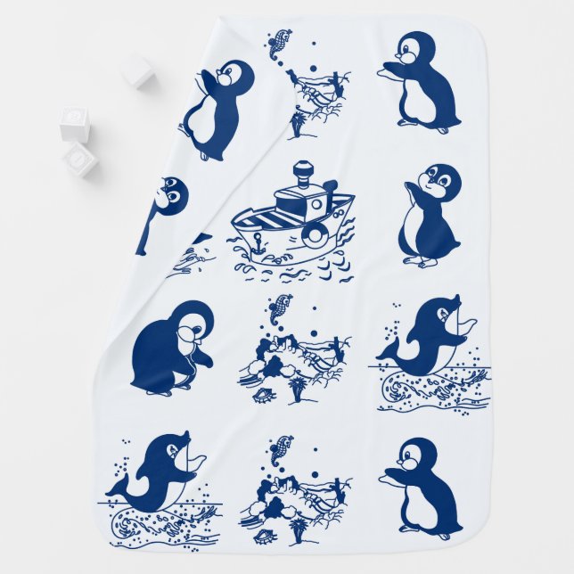 Penguins, Whales and Dolphin Baby Blanket (In Situ)