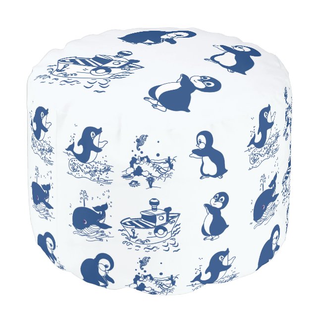 Penguins, Whales and Dolphin Pouf (Angled Back)