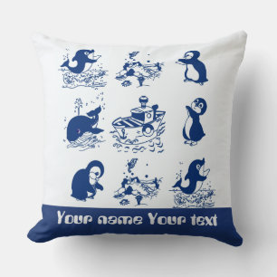 Penguins, Whales and Dolphin Throw Pillow