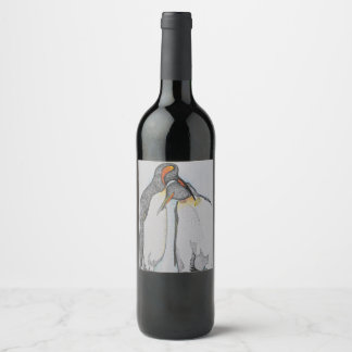 Penguins, Wine bottle labels, couple, Artwork, Art Label