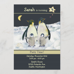 Penguins Winter Birthday Party Invitation