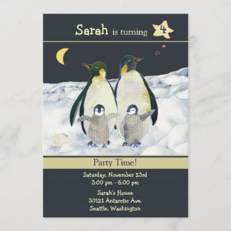 Penguins Winter Birthday Party Invitation