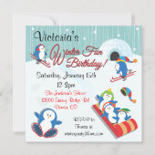 Penguin's Winter Fun Birthday Invitations (Front)