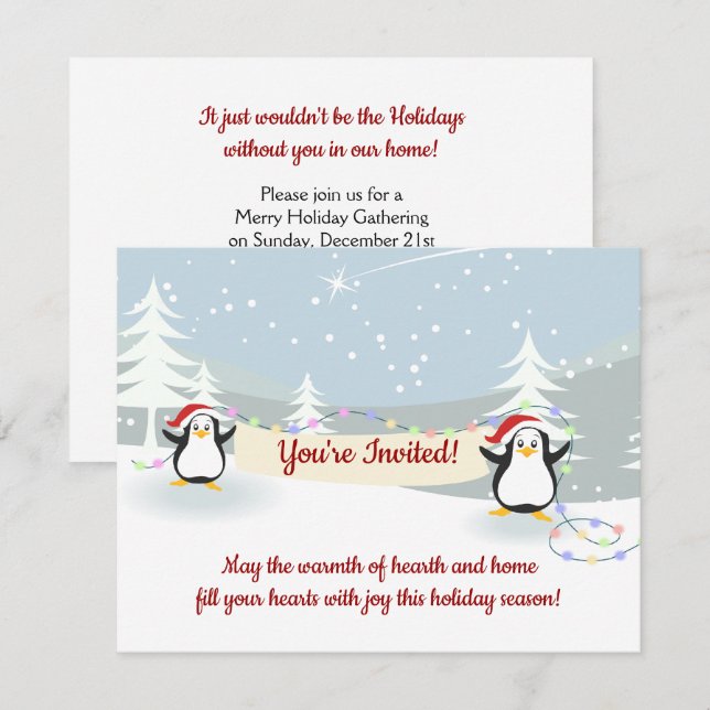 Penguins Winter Scene Holiday Christmas Party  Invitation (Front/Back)