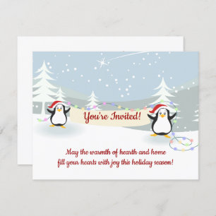 Penguins Winter Scene Holiday Christmas Party Invitation