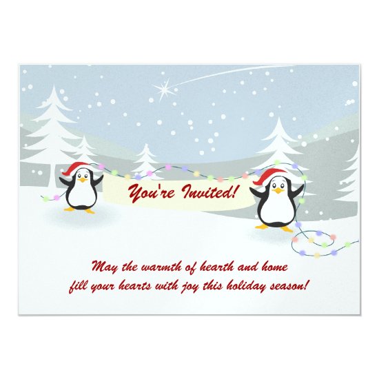 Penguins Winter Scene Holiday Party Invitations