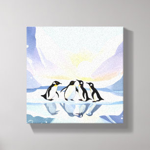 Penguins Winter Watercolor Snow and Ice Cute Canvas Print