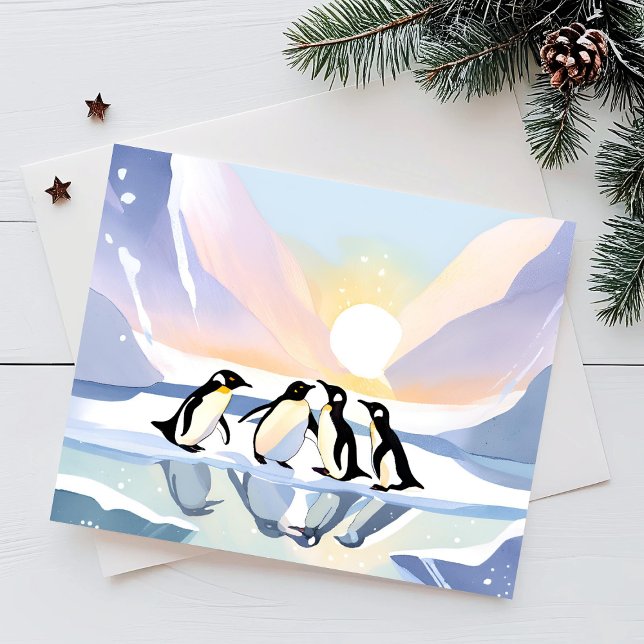 Penguins Winter Watercolor | Snow and Ice Cute Holiday Card (Creator Uploaded)