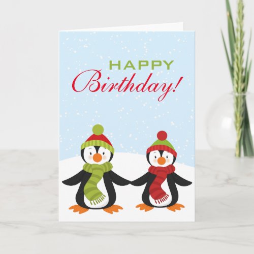 Penguins Winter Wonderland Birthday Greeting Card