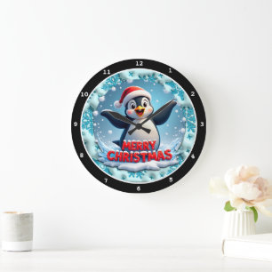 Penguin's Winter Wonderland" - Cute Christmas Large Clock