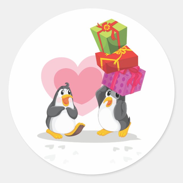 Penguins With Gifts Presents Stickers (Front)