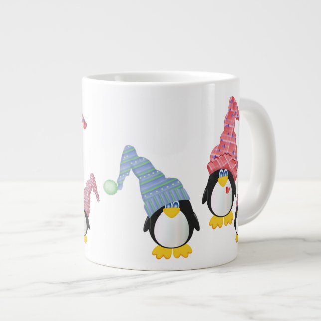 Penguins With Hats Giant Coffee Mug (Front Right)